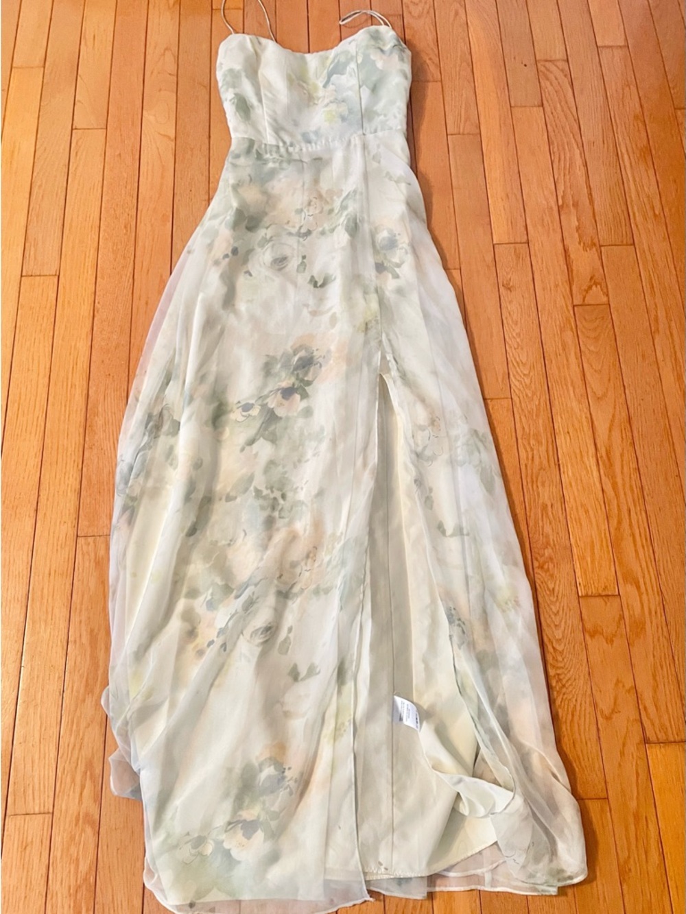 Jenny Yoo Collection Floral Chiffon Maxi Dress Green Cream V-Neck Gown Size 6